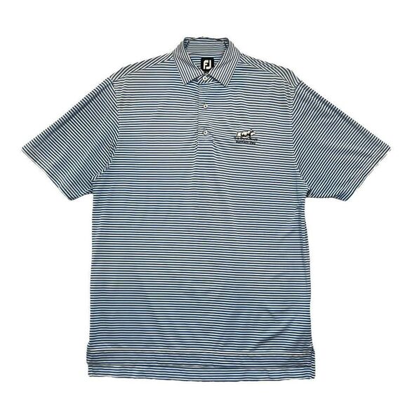 FootJoy Polo Men's Size Medium Blue Striped Bear Trace Embroidered Golf Shirt - Picture 1 of 11